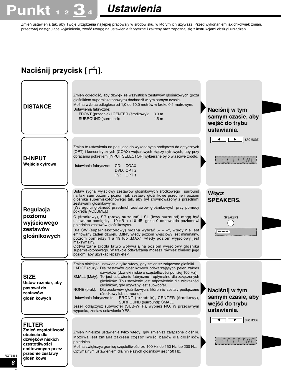 Step, Punkt, Ustawienia | Nacißnij przycisk | Panasonic SCHT400 User Manual | Page 44 / 76