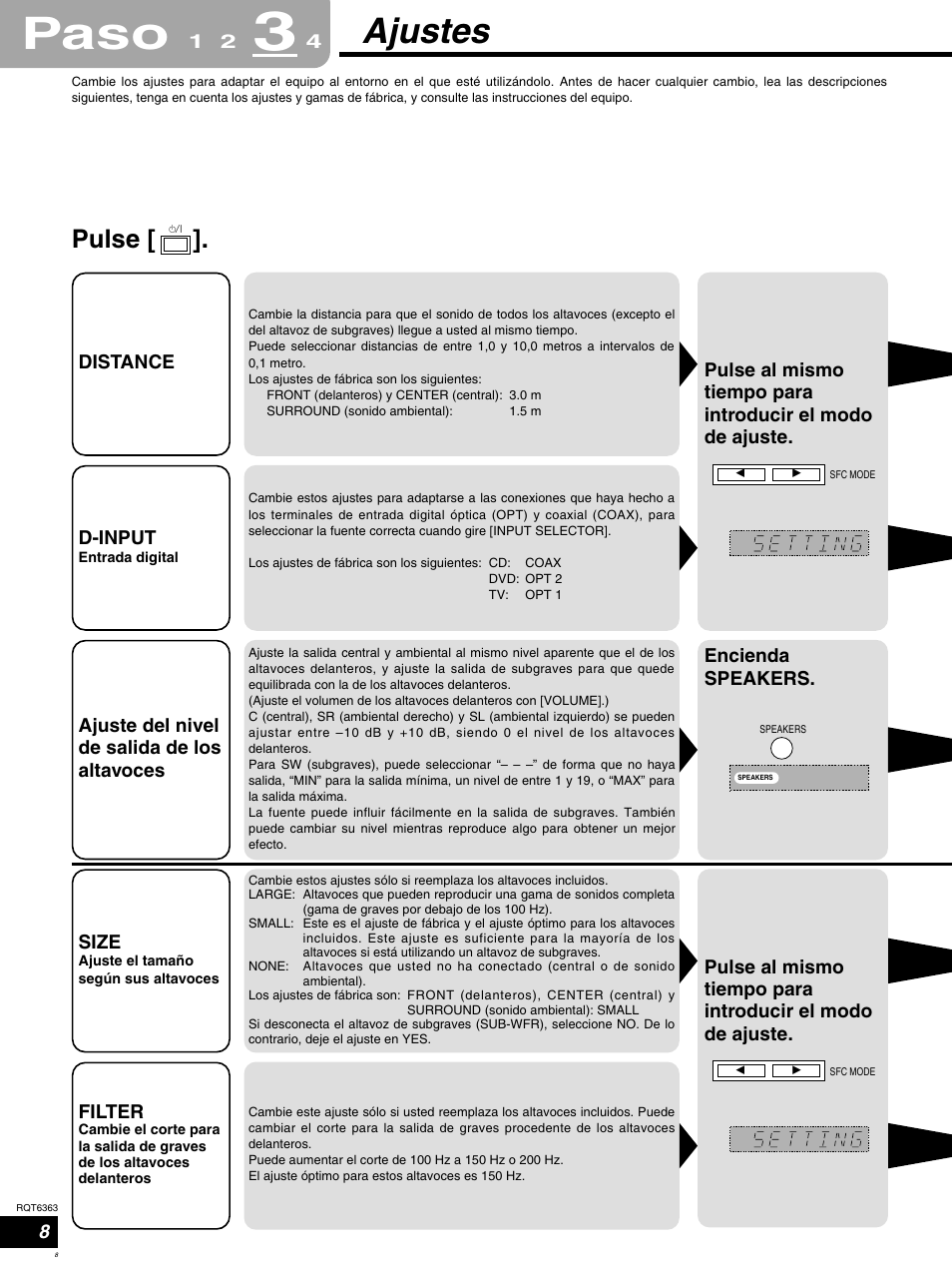 Step, Paso, Ajustes | Pulse | Panasonic SCHT400 User Manual | Page 8 / 76