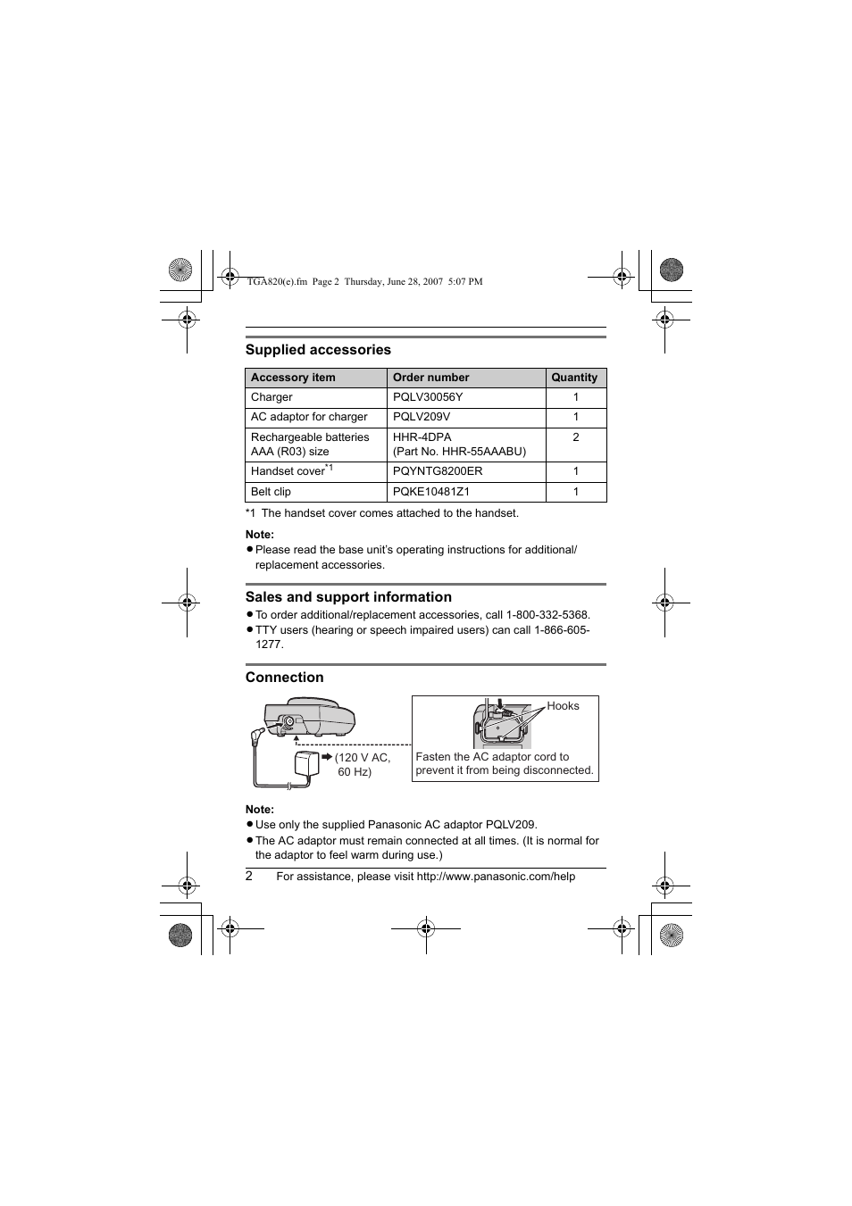 Panasonic KXTGA820 User Manual | Page 2 / 16