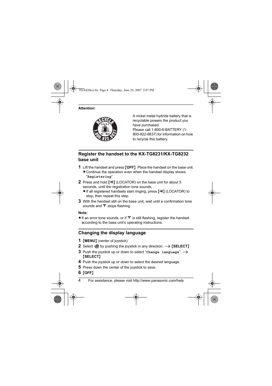 Panasonic KXTGA820 User Manual | Page 4 / 16