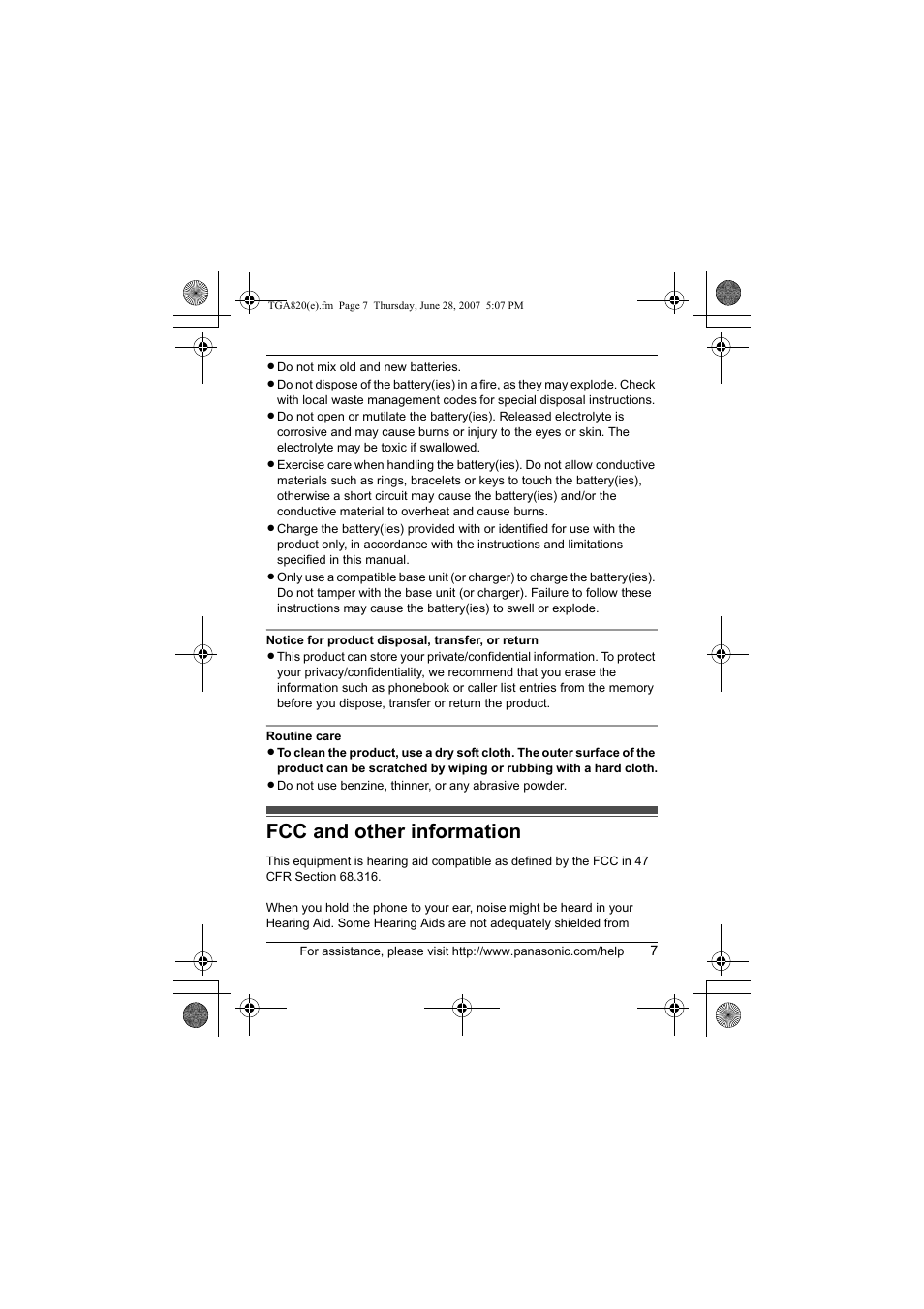 Fcc and other information | Panasonic KXTGA820 User Manual | Page 7 / 16