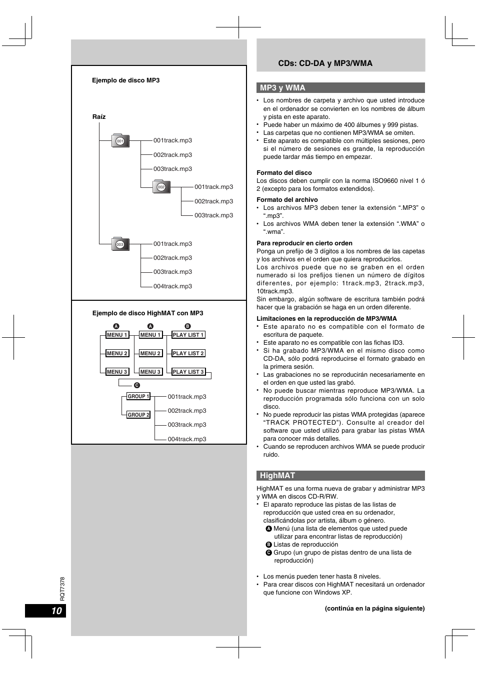 Cds: cd-da y mp3/wma mp3 y wma, Highmat | Panasonic SCPM29 User Manual | Page 10 / 27
