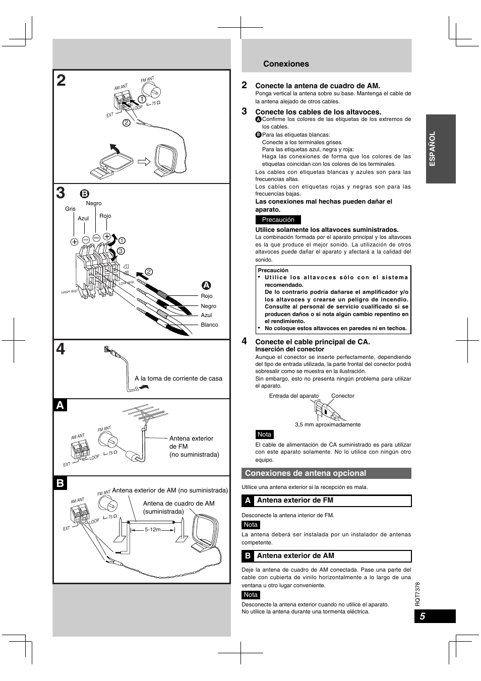 Conexiones, Conexiones de antena opcional | Panasonic SCPM29 User Manual | Page 5 / 27