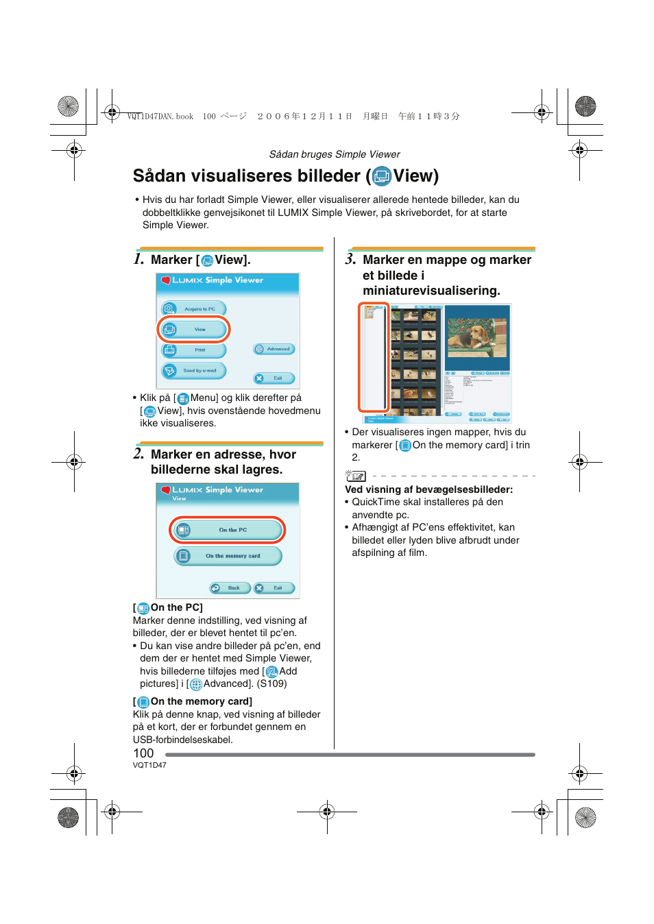 Sådan visualiseres billeder ( view) | Panasonic DMCFX30 User Manual | Page 100 / 120