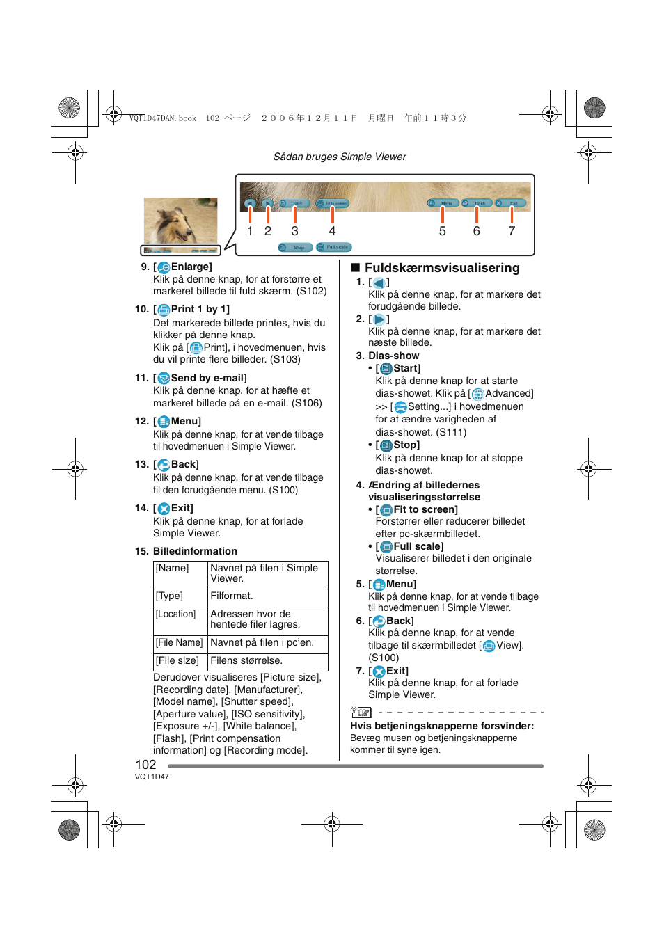 Fuldskærmsvisualisering | Panasonic DMCFX30 User Manual | Page 102 / 120