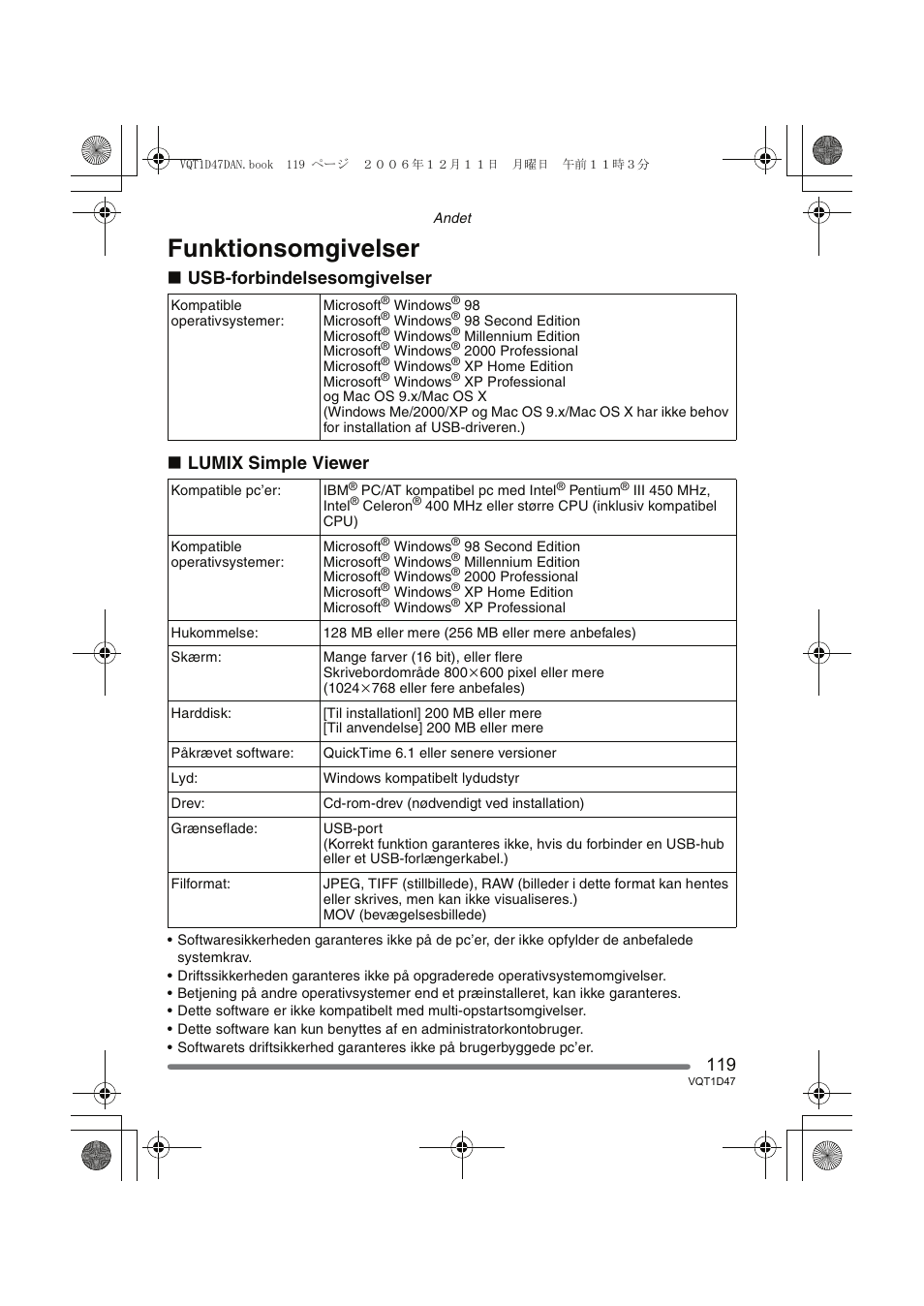 Funktionsomgivelser, Usb-forbindelsesomgivelser ∫ lumix simple viewer | Panasonic DMCFX30 User Manual | Page 119 / 120