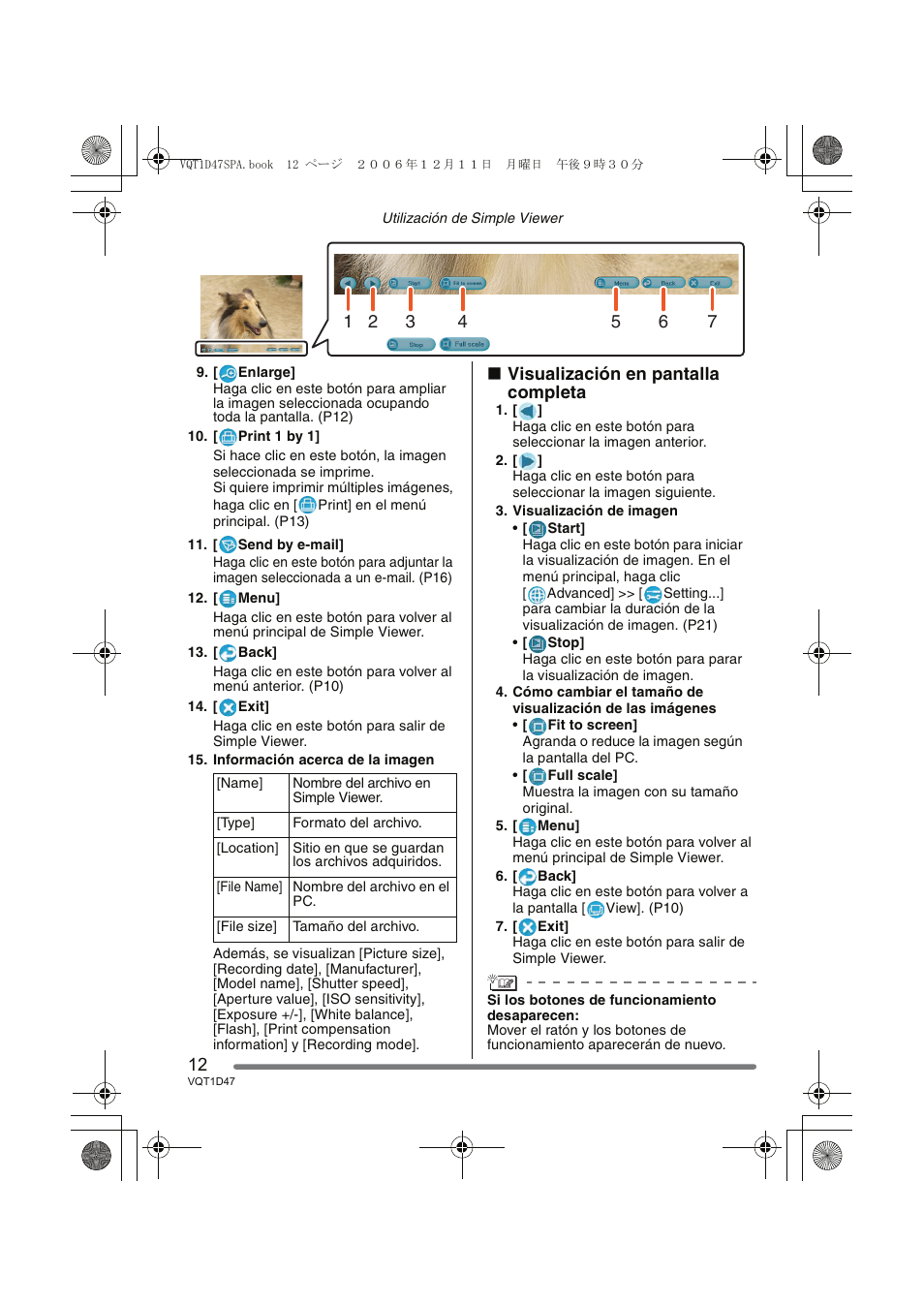 Visualización en pantalla completa | Panasonic DMCFX30 User Manual | Page 12 / 120