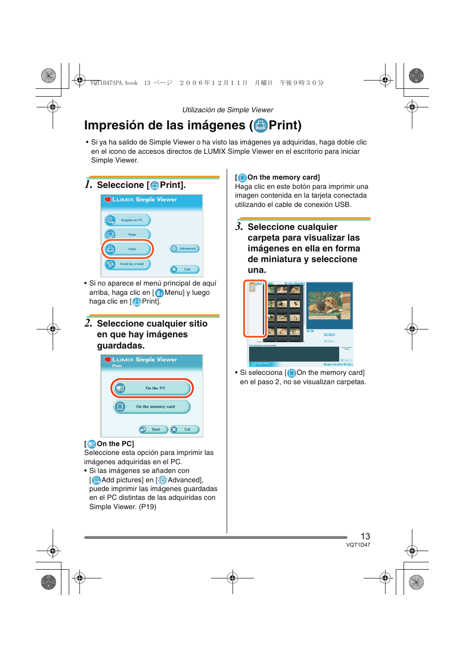 Impresión de las imágenes ( print) | Panasonic DMCFX30 User Manual | Page 13 / 120