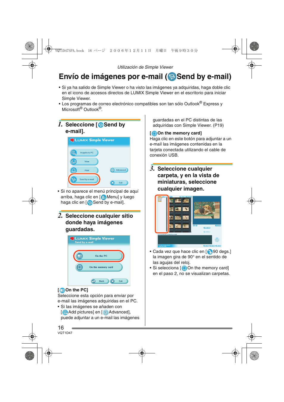 Envío de imágenes por e-mail ( send by e-mail) | Panasonic DMCFX30 User Manual | Page 16 / 120