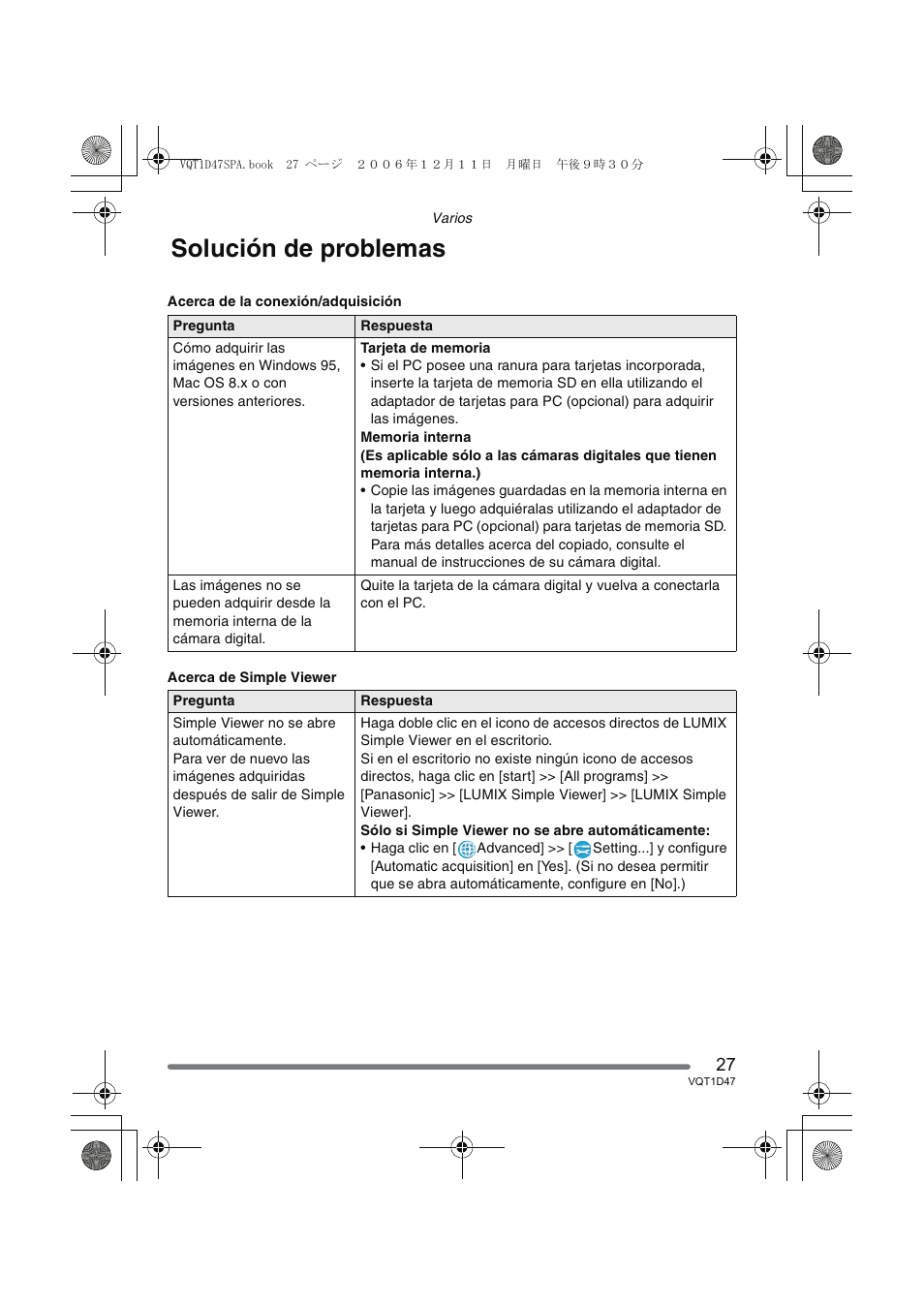 Solución de problemas | Panasonic DMCFX30 User Manual | Page 27 / 120