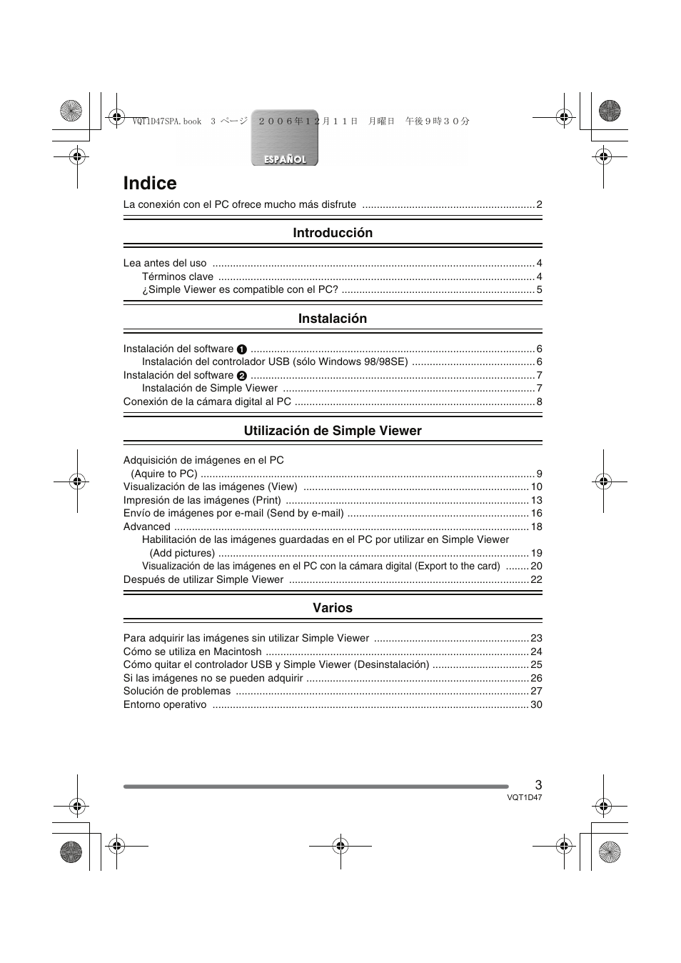 Indice | Panasonic DMCFX30 User Manual | Page 3 / 120