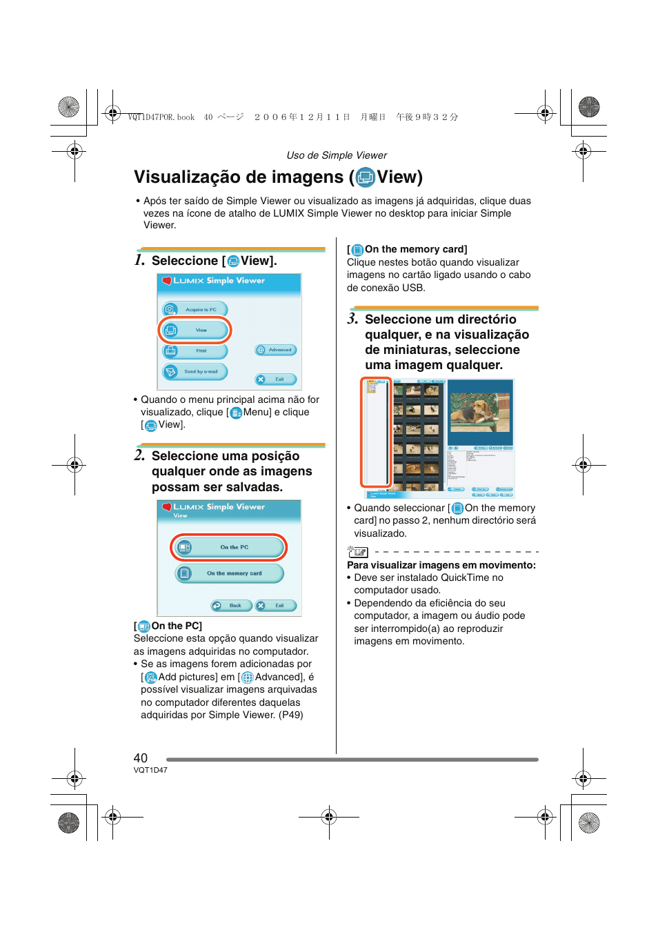 Visualização de imagens ( view) | Panasonic DMCFX30 User Manual | Page 40 / 120