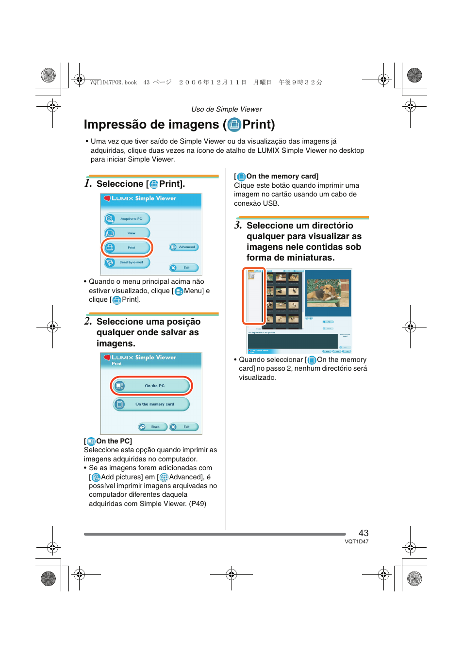 Impressão de imagens ( print) | Panasonic DMCFX30 User Manual | Page 43 / 120