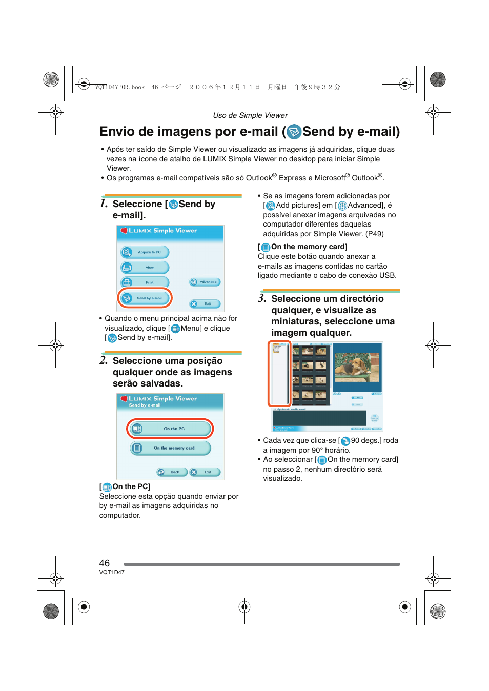 Envio de imagens por e-mail ( send by e-mail) | Panasonic DMCFX30 User Manual | Page 46 / 120