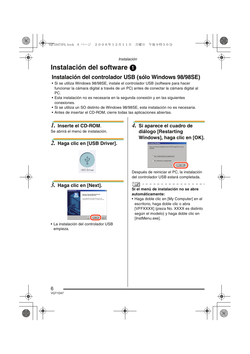 Instalación del software 1 | Panasonic DMCFX30 User Manual | Page 6 / 120