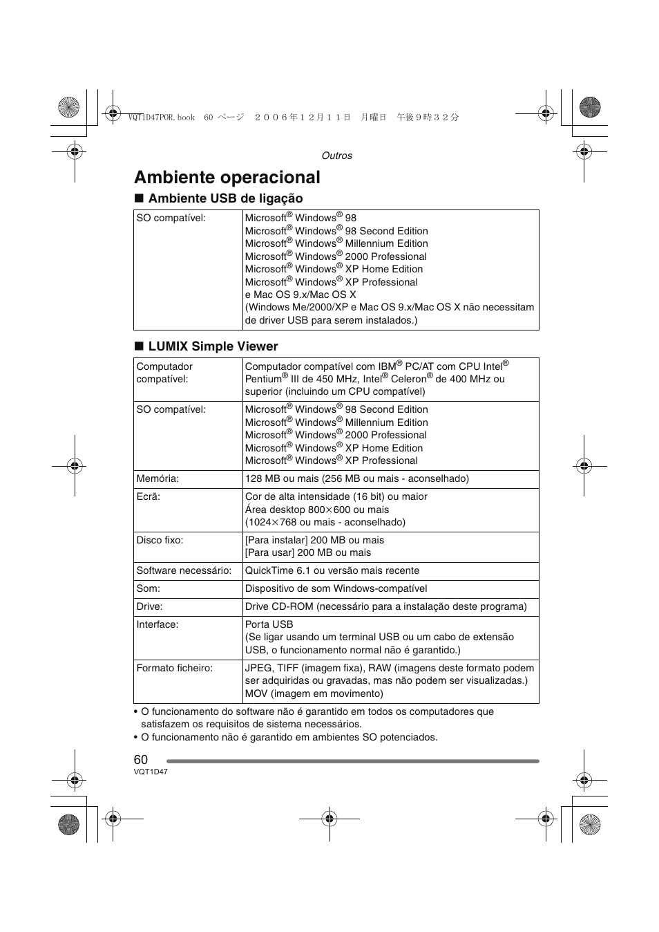 Ambiente operacional, Ambiente usb de ligação ∫ lumix simple viewer | Panasonic DMCFX30 User Manual | Page 60 / 120