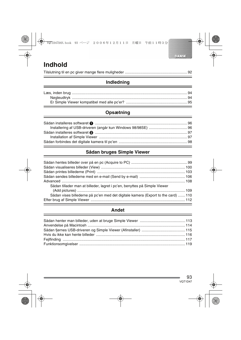 Indhold | Panasonic DMCFX30 User Manual | Page 93 / 120