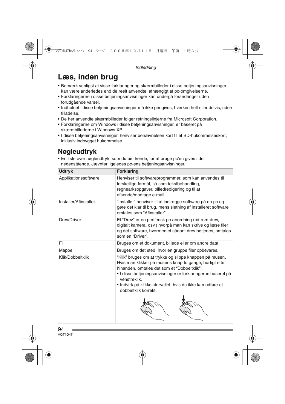 Læs, inden brug, Nøgleudtryk | Panasonic DMCFX30 User Manual | Page 94 / 120