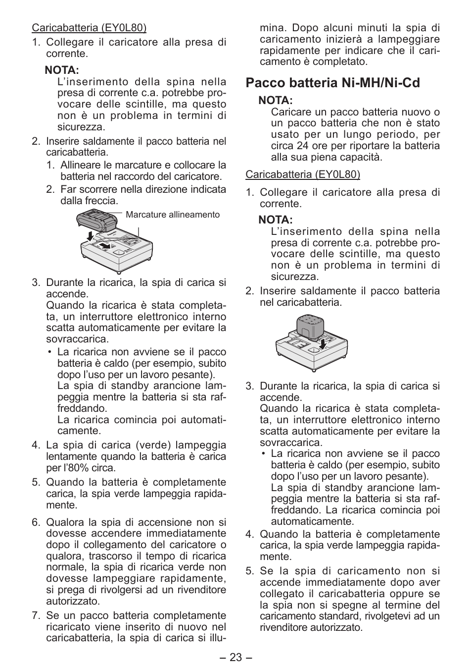 Pacco batteria ni­mh/ni­cd | Panasonic EY0L80 User Manual | Page 23 / 68