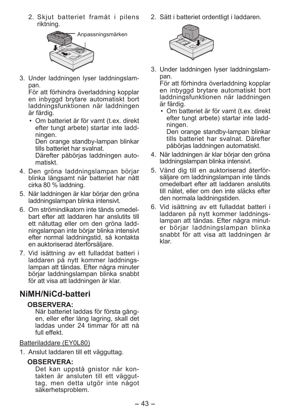 Nimh/nicd­batteri | Panasonic EY0L80 User Manual | Page 43 / 68
