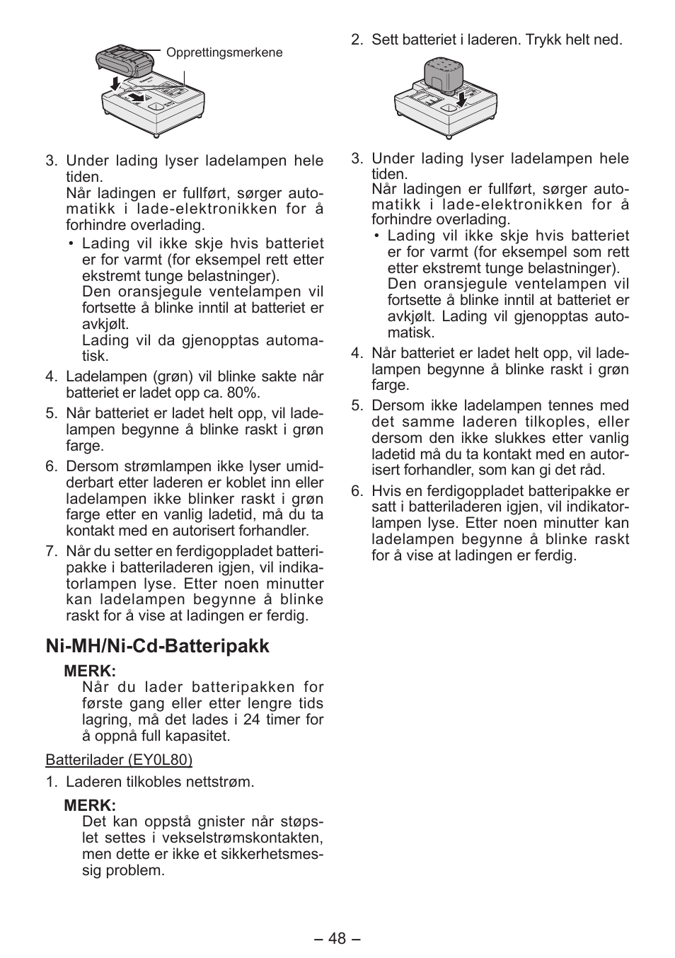 Ni­mh/ni­cd­batteripakk | Panasonic EY0L80 User Manual | Page 48 / 68