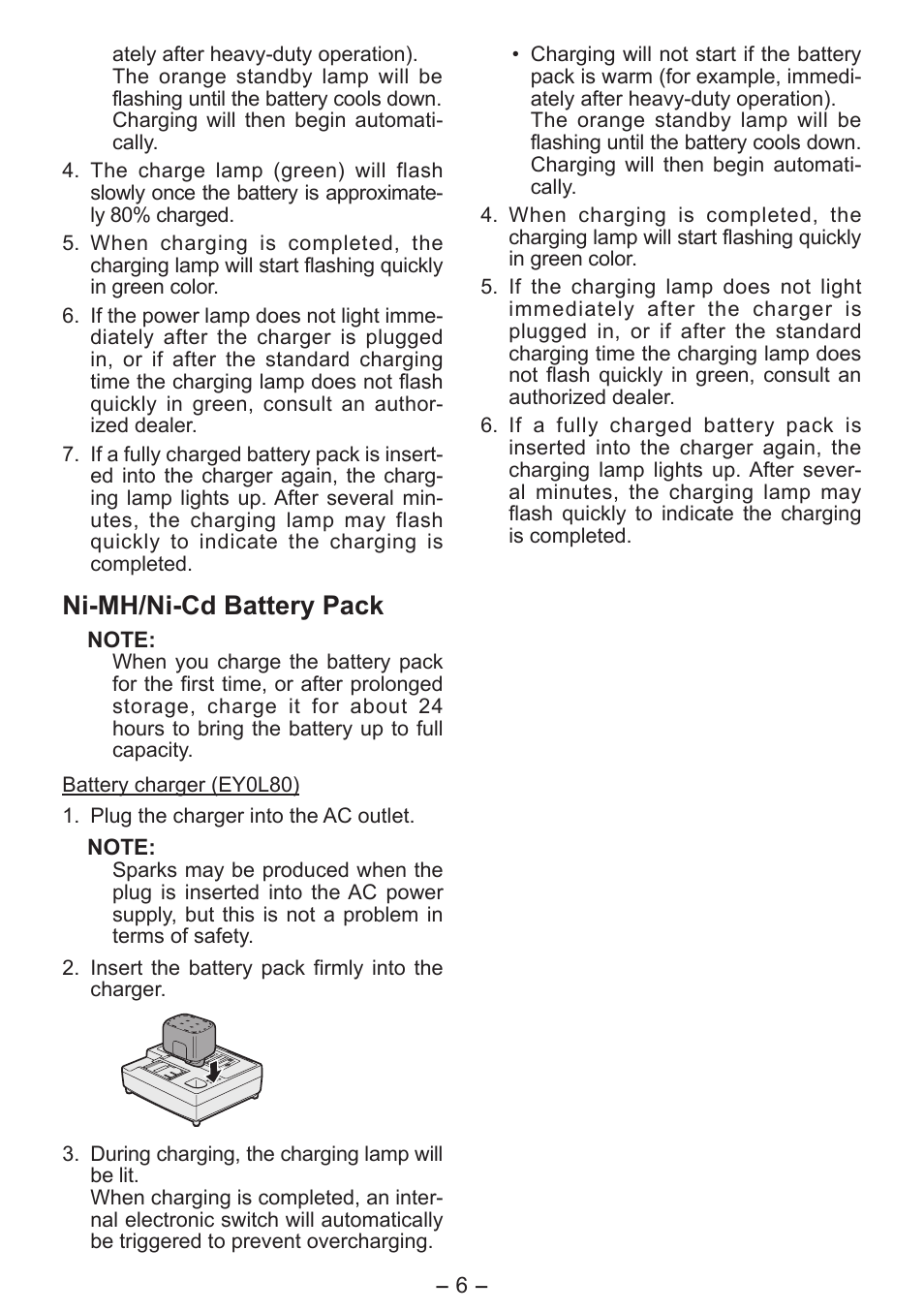 Ni­mh/ni­cd battery pack | Panasonic EY0L80 User Manual | Page 6 / 68