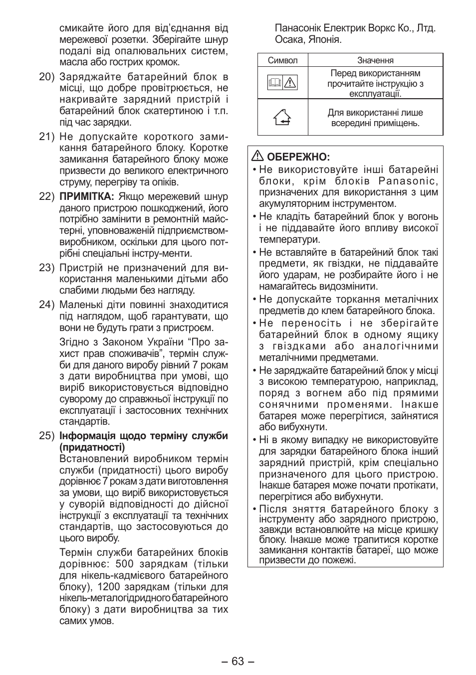Panasonic EY0L80 User Manual | Page 63 / 68
