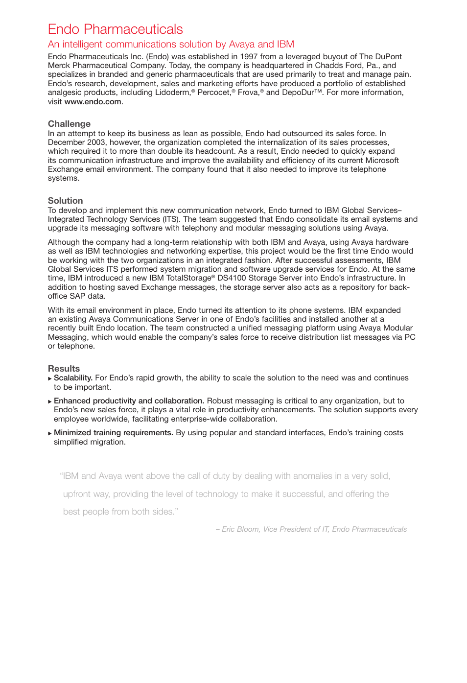 Endo pharmaceuticals | Avaya Innovations 2 User Manual | Page 21 / 51