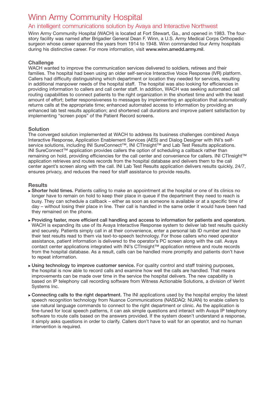 Winn army community hospital | Avaya Innovations 2 User Manual | Page 23 / 51
