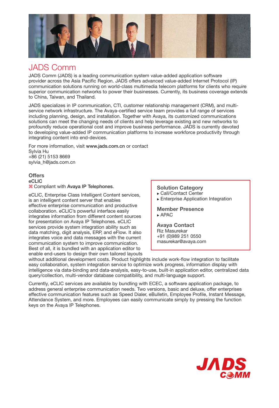 Jadscomm, Jads comm | Avaya Innovations 2 User Manual | Page 25 / 51