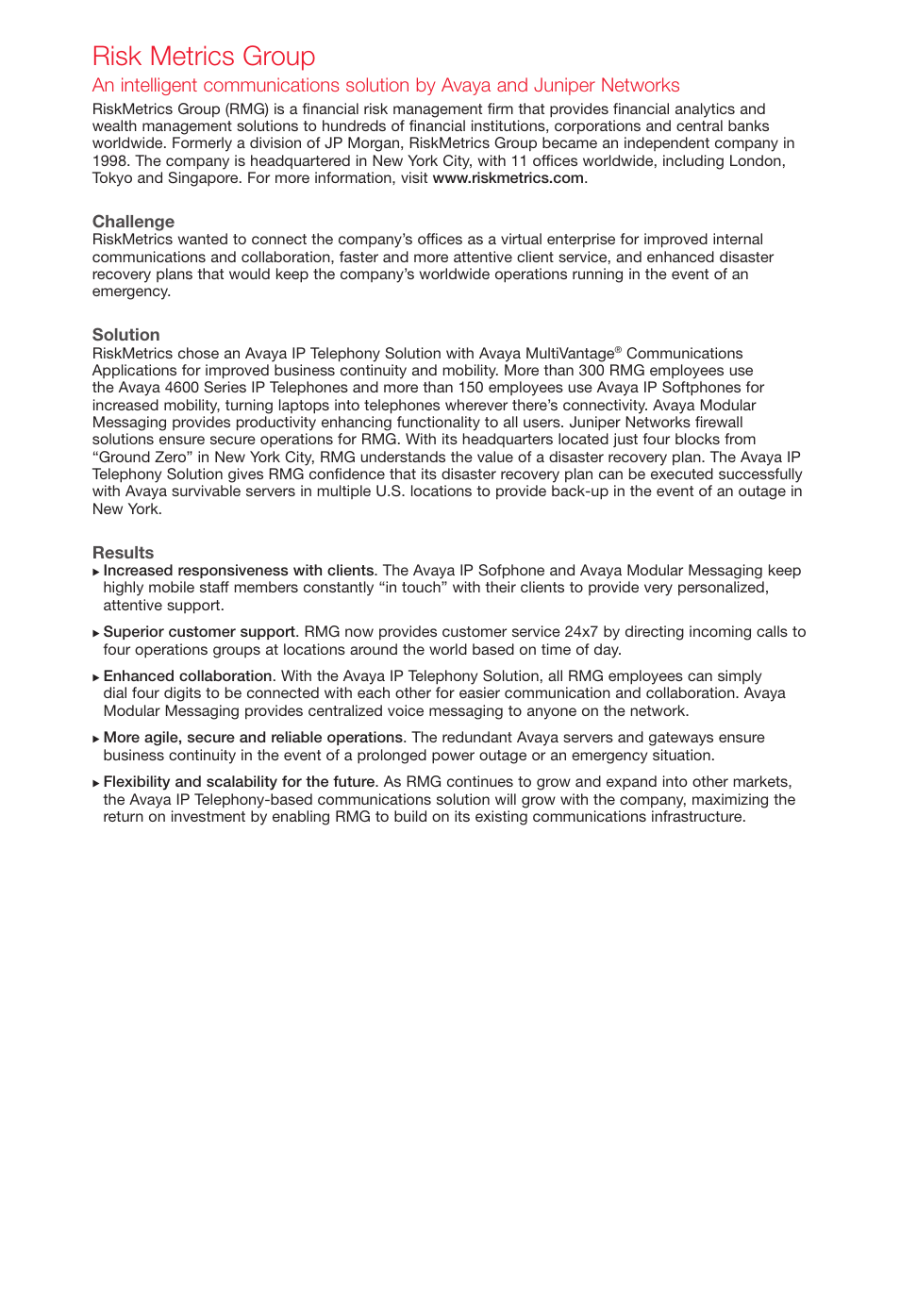 Risk metrics group | Avaya Innovations 2 User Manual | Page 29 / 51