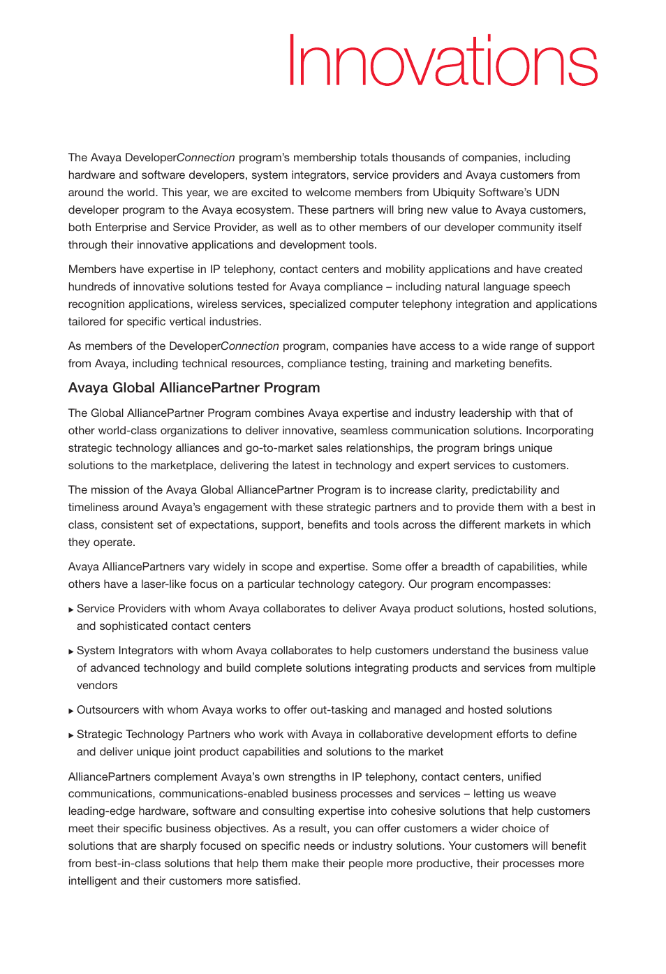 Avaya global alliancepartner program | Avaya Innovations 2 User Manual | Page 3 / 51