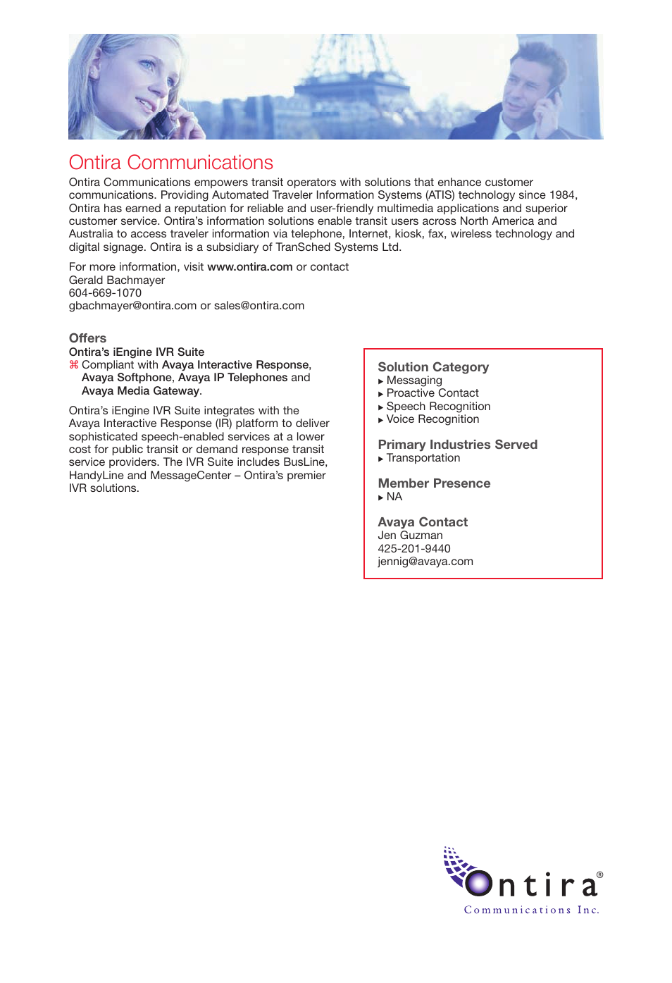 Ontiracommunications, Ontira communications | Avaya Innovations 2 User Manual | Page 38 / 51