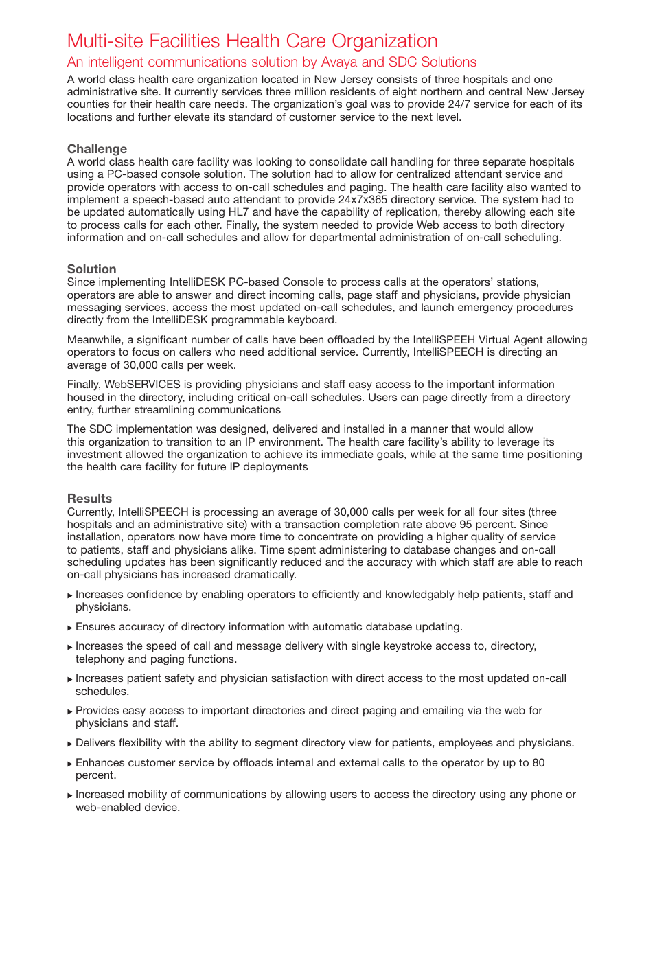 Multi-site facilities health care organization | Avaya Innovations 2 User Manual | Page 44 / 51