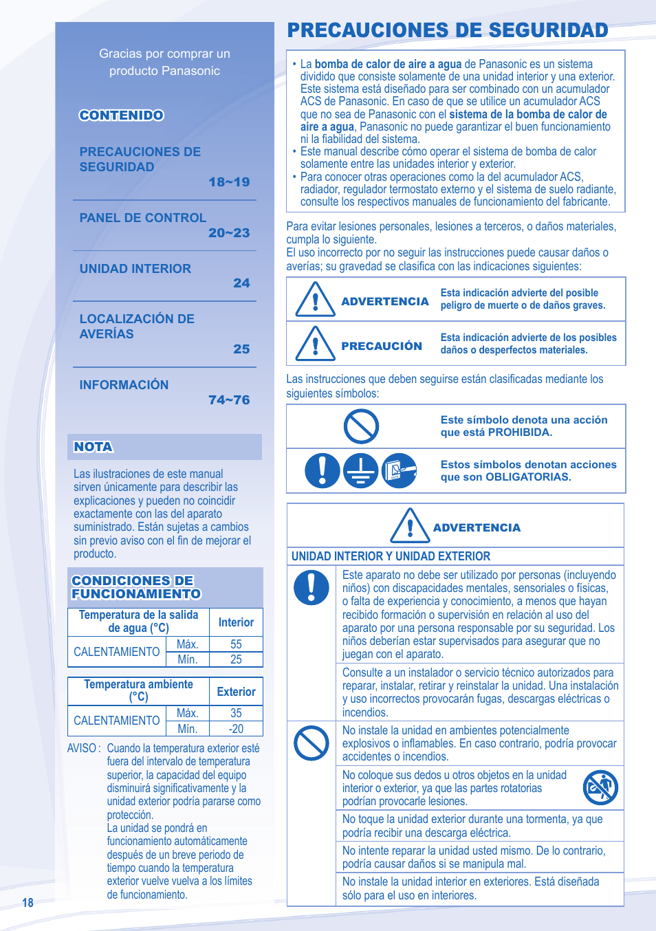 Precauciones de seguridad | Panasonic WHSDF09C3E5 User Manual | Page 2 / 12