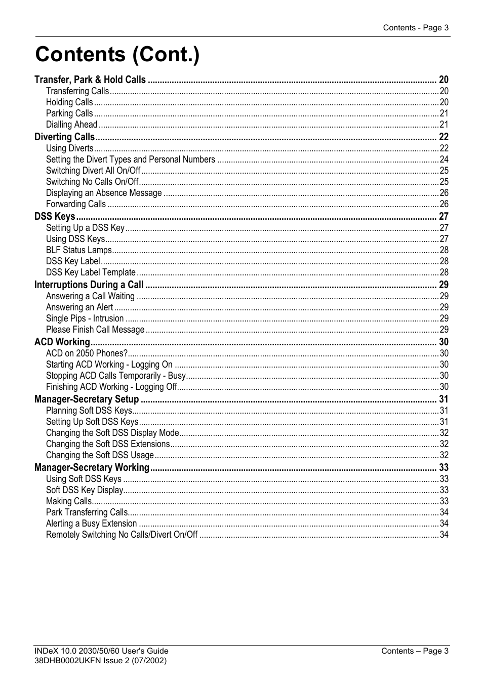 Contents (cont.) | Avaya INDeX 2030 User Manual | Page 3 / 50