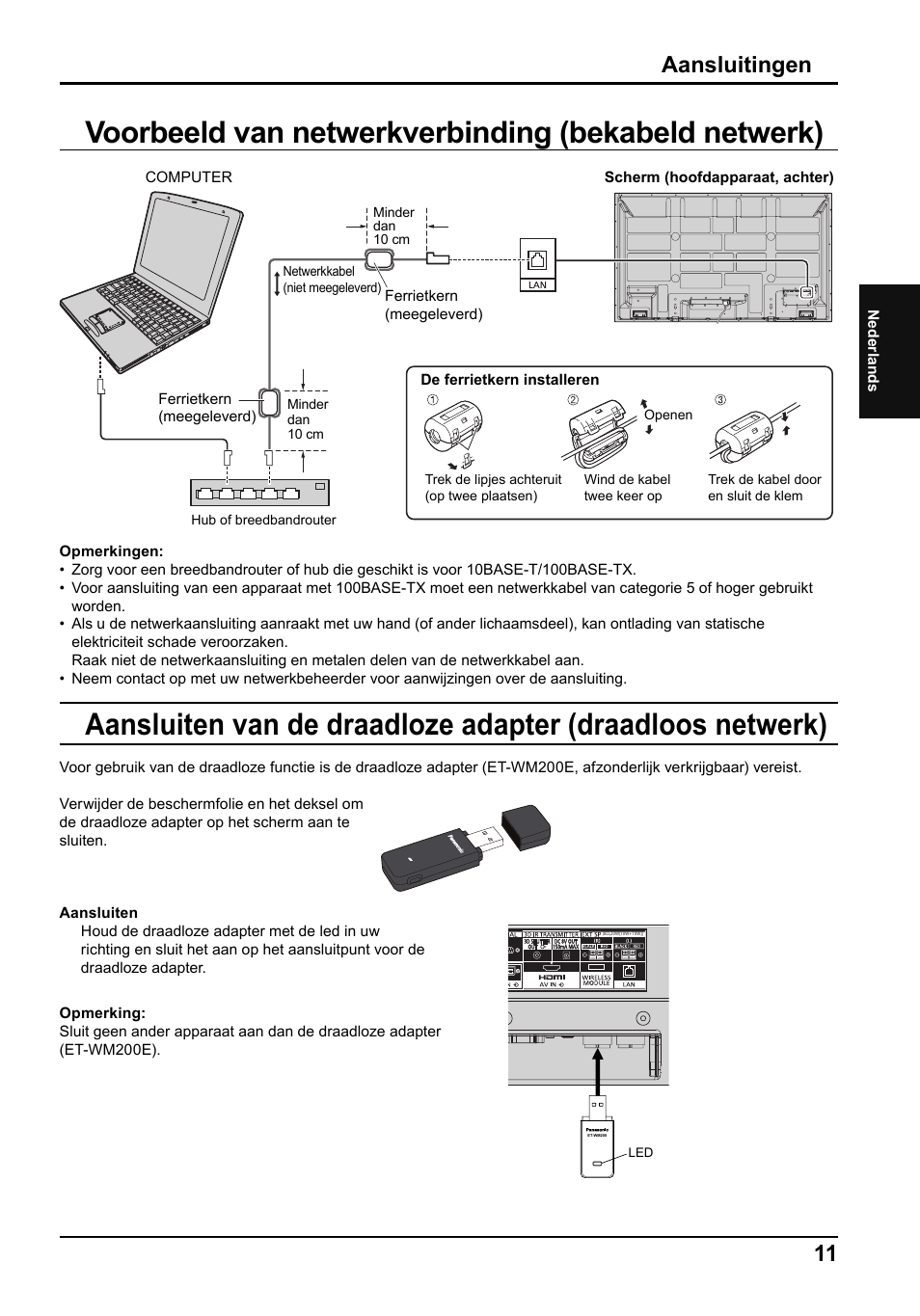 Voorbeeld van netwerkverbinding (bekabeld netwerk), Aansluitingen | Panasonic TH65PF50E User Manual | Page 29 / 72