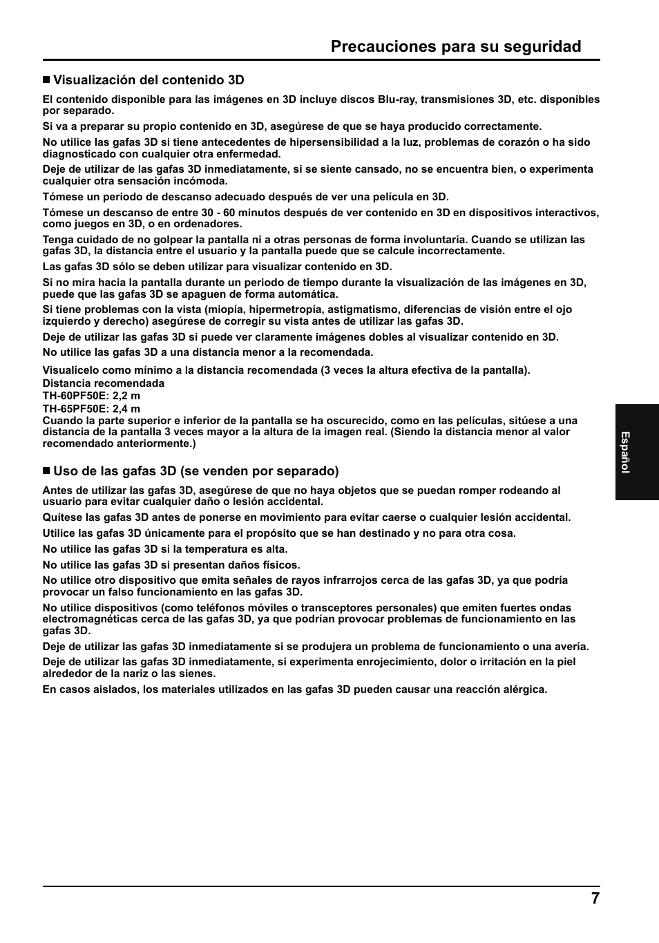 Precauciones para su seguridad | Panasonic TH65PF50E User Manual | Page 61 / 72
