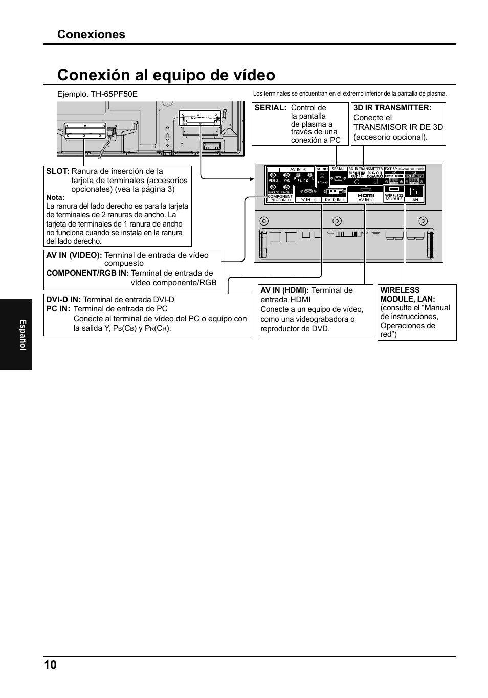 Conexión al equipo de vídeo, Conexiones | Panasonic TH65PF50E User Manual | Page 64 / 72