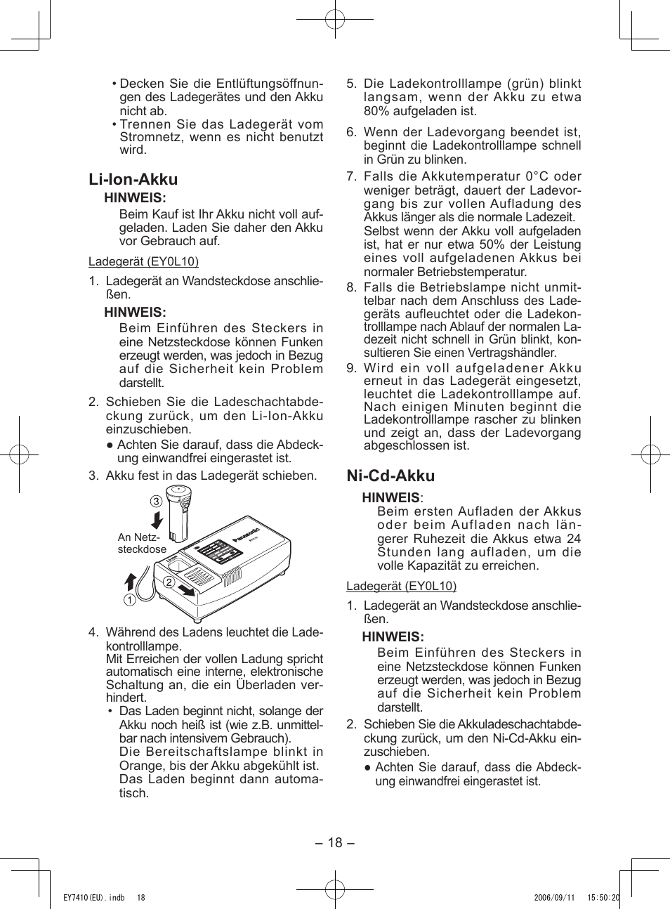 Li-ion-akku, Ni-cd-akku | Panasonic EY7410LA2S User Manual | Page 18 / 104