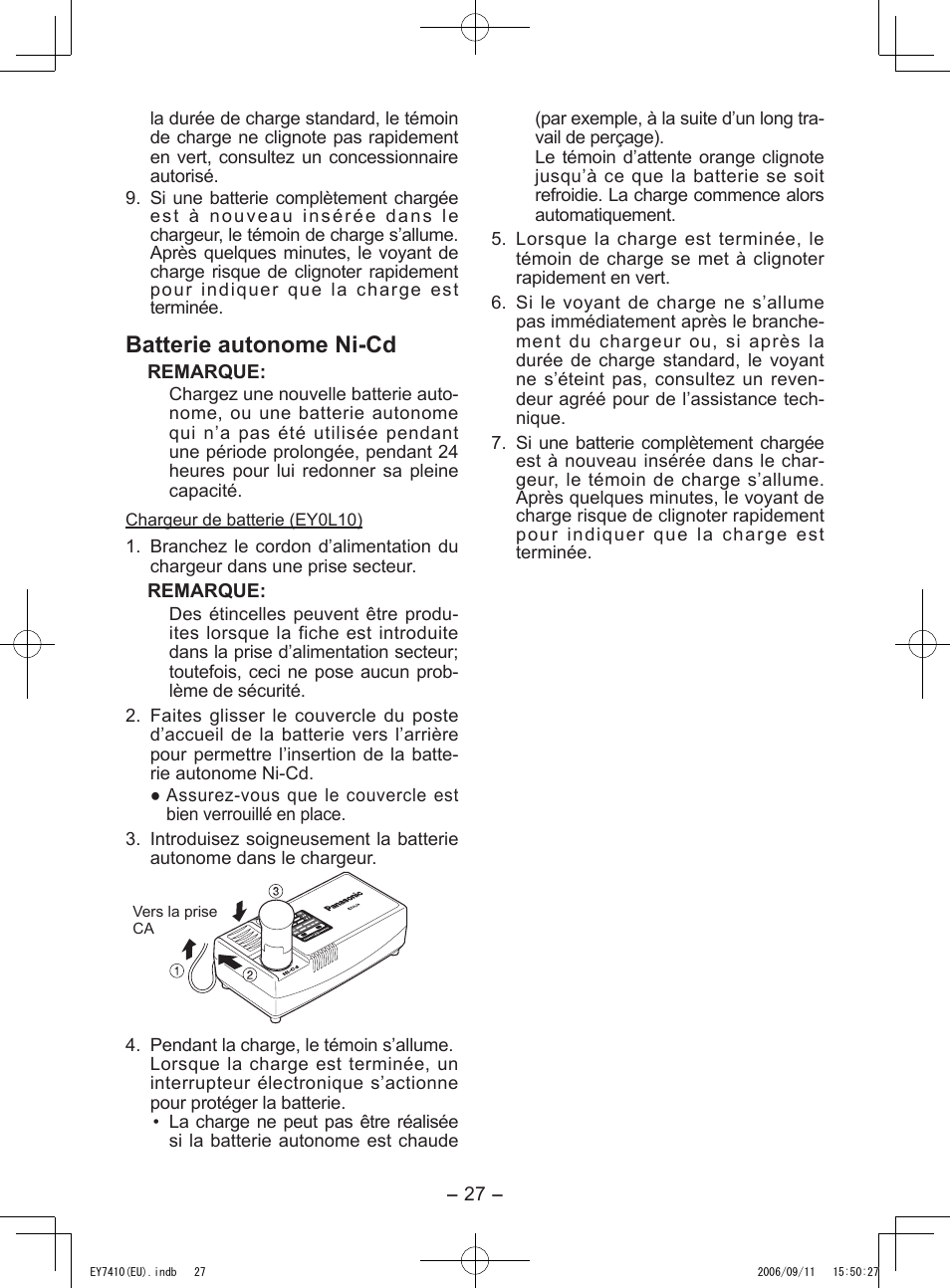 Batterie autonome ni-cd | Panasonic EY7410LA2S User Manual | Page 27 / 104