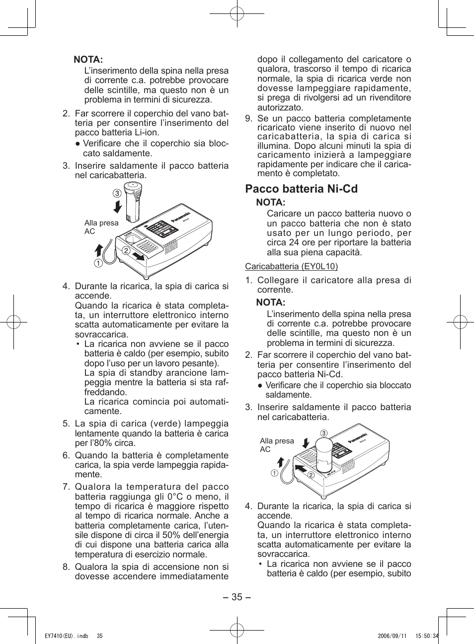Pacco batteria ni-cd | Panasonic EY7410LA2S User Manual | Page 35 / 104
