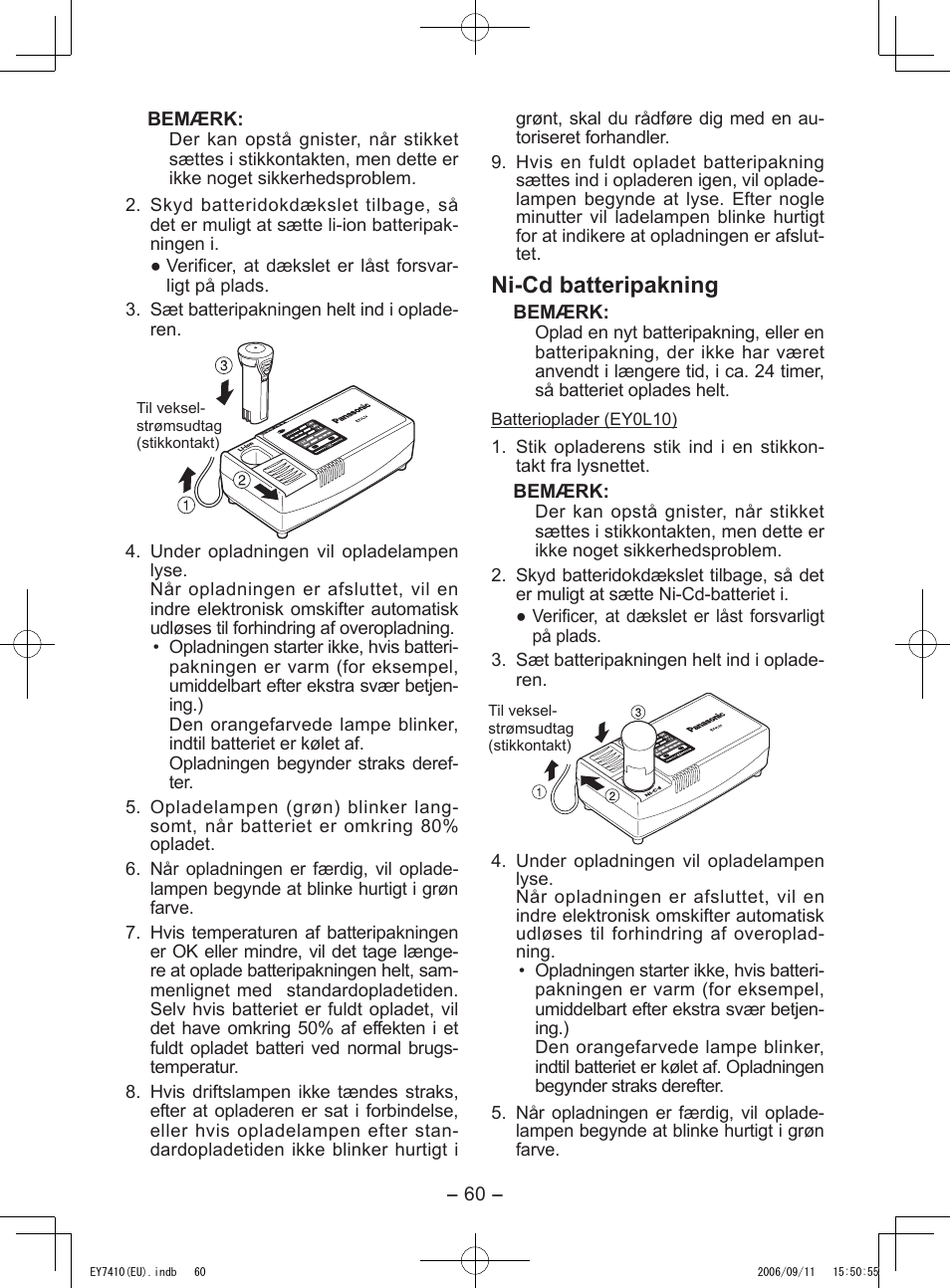 Ni-cd batteripakning | Panasonic EY7410LA2S User Manual | Page 60 / 104