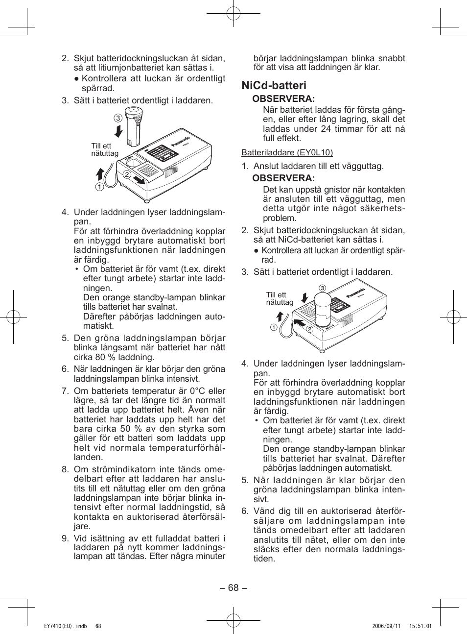 Nicd-batteri | Panasonic EY7410LA2S User Manual | Page 68 / 104