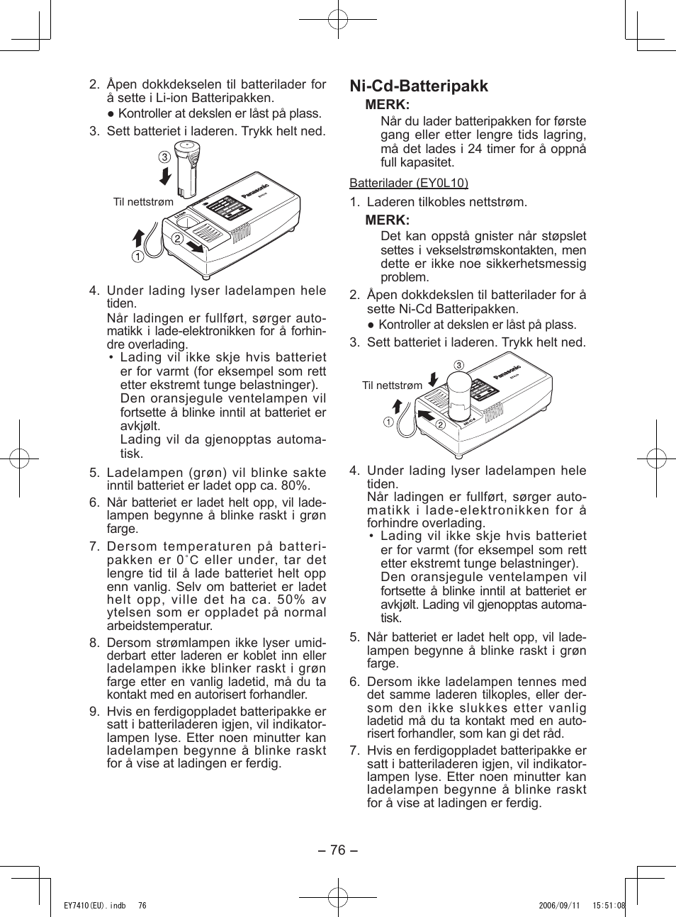 Ni-cd-batteripakk | Panasonic EY7410LA2S User Manual | Page 76 / 104