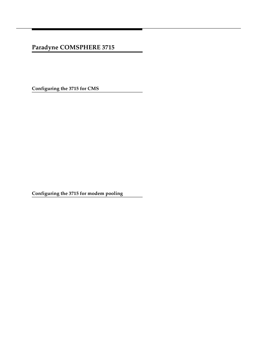 Paradyne comsphere 3715, Configuring the 3715 for cms, Configuring the 3715 for modem pooling | Avaya 555-233-116 User Manual | Page 100 / 246