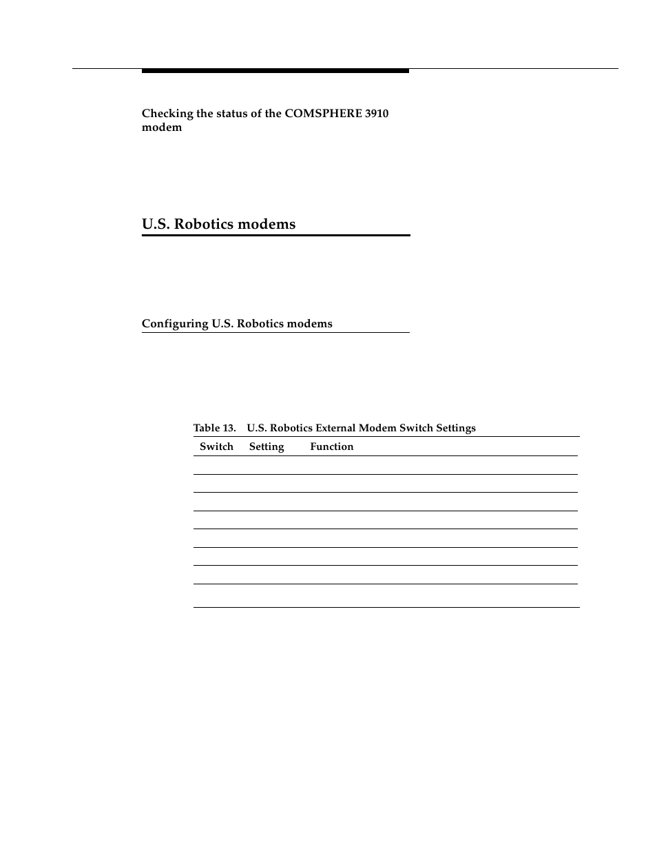 Checking the status of the comsphere 3910 modem, U.s. robotics modems, Configuring u.s. robotics modems | Avaya 555-233-116 User Manual | Page 109 / 246