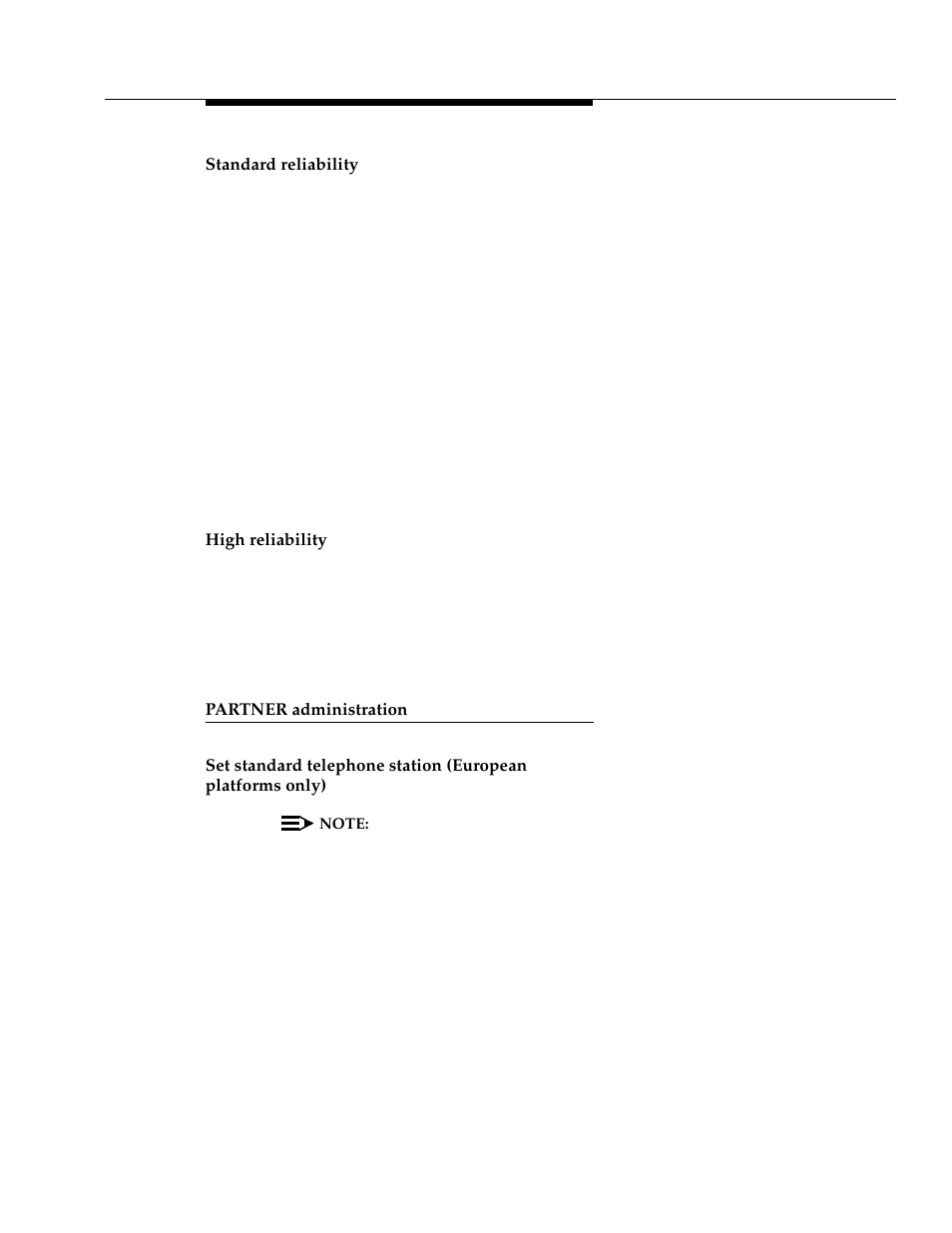Standard reliability, High reliability, Partner administration | Avaya 555-233-116 User Manual | Page 185 / 246