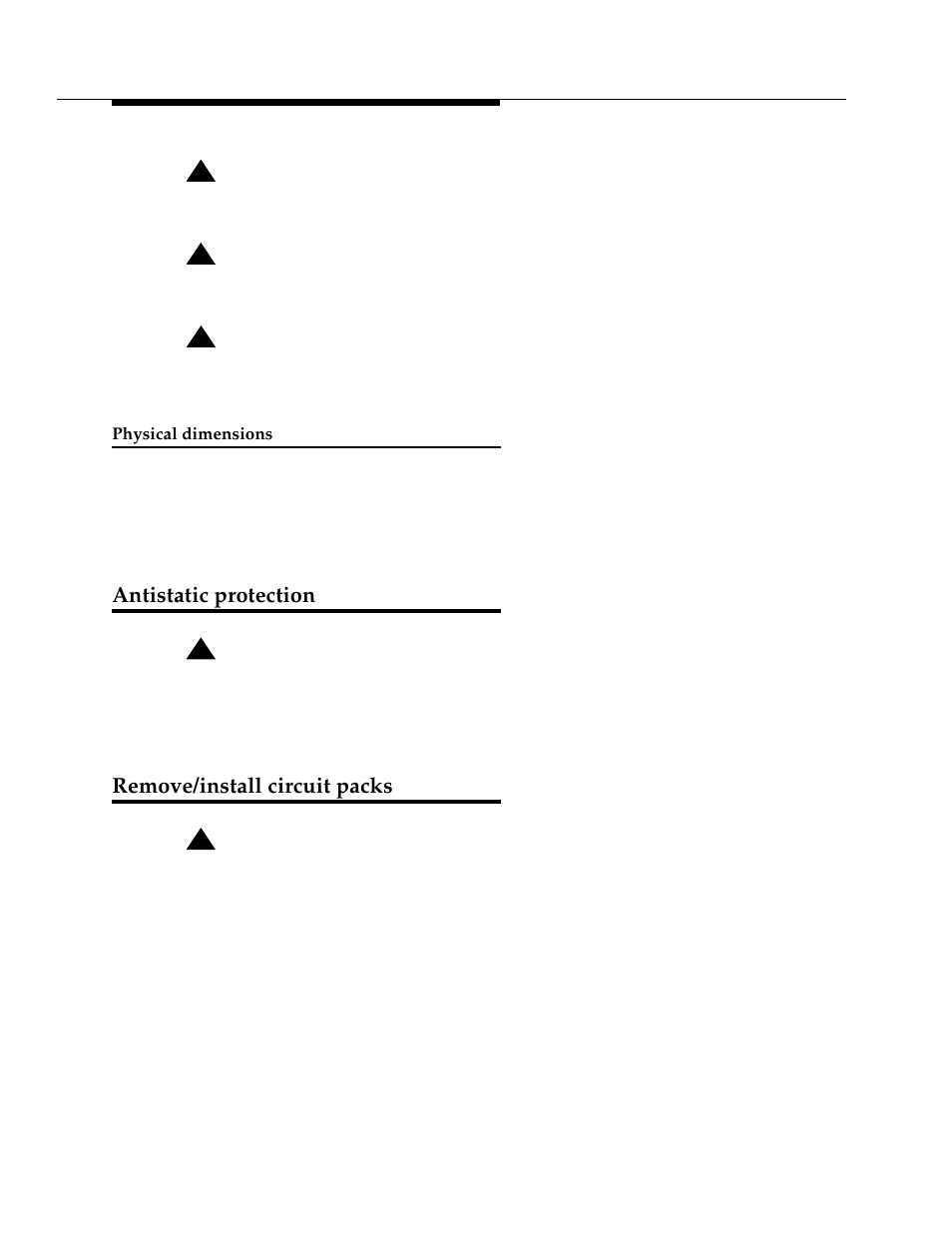Physical dimensions, Antistatic protection, Remove/install circuit packs | Avaya 555-233-116 User Manual | Page 20 / 246