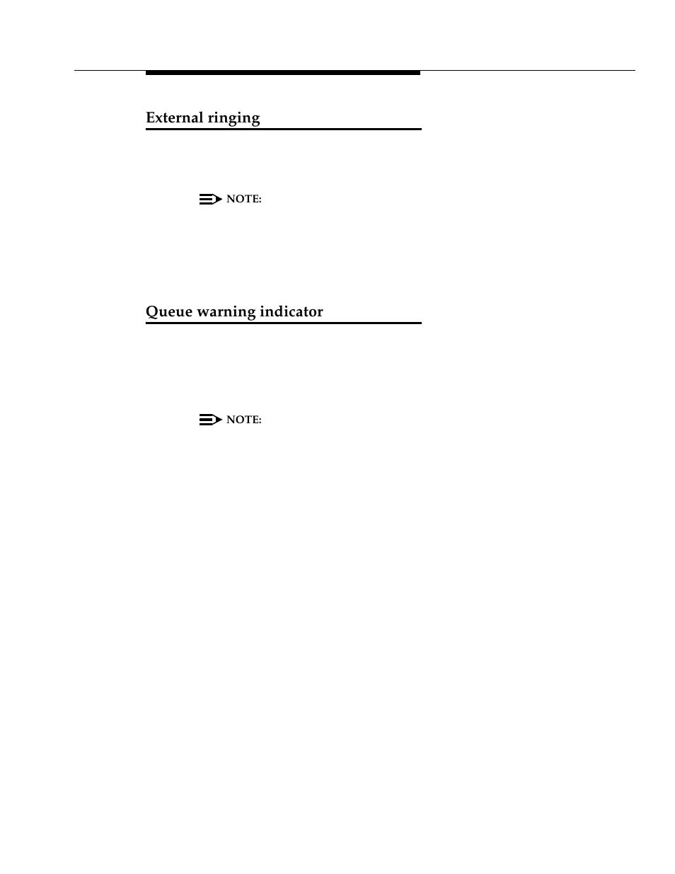 External ringing, Queue warning indicator | Avaya 555-233-116 User Manual | Page 205 / 246